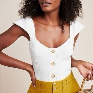 Anthropologie Flutter-Sleeved Sweater Tank in Cream White